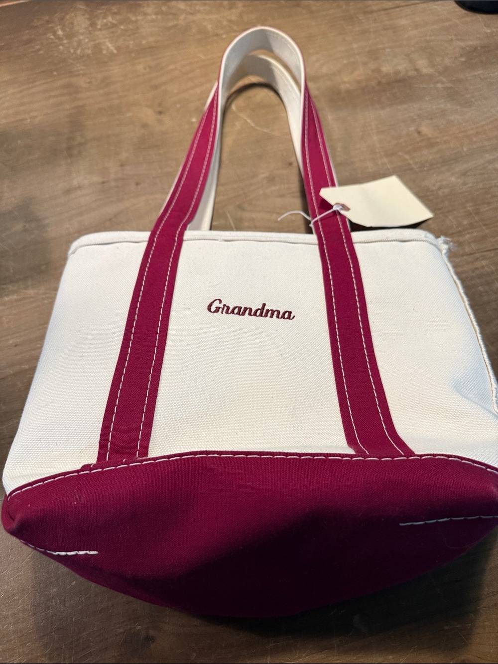 New Personalized LL Bean 'Grandma' White & Magenta Canvas Tote 12x6x9.5